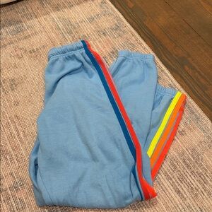 Aviator Nation Womens Sky Blue Joggers with Colorful Stripes